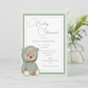 Nalle Gingham Retro Baby Shower Inbjudningar