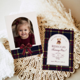 Nalle Girl 1st Birthday Preppy Play Birthday Inbjudningar
