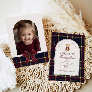Nalle Girl 1st Birthday Preppy Play Birthday Inbjudningar