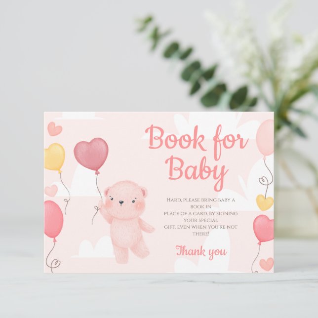 Nalle Girl Baby Shower Bokar for Baby Card Inbjudningar (Stående Fram)