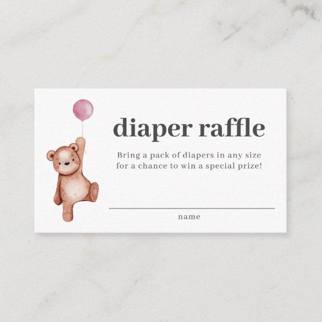 Nalle Girl Baby Shower Diaper Raffle Insert Tilläggskort (Framsida)
