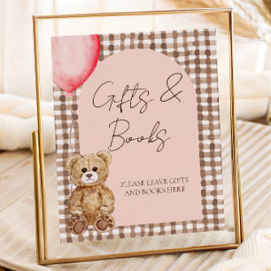 Nalle Girl Baby Shower Gips och Bokar Bord Poster