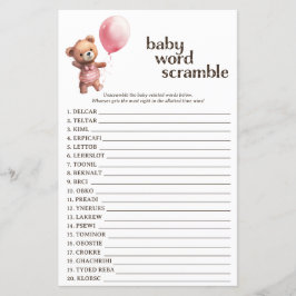Nalle Girl Baby Shower Ord Scramble Game