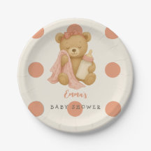 Nalle Girl Baby Shower Papper Tallrikar