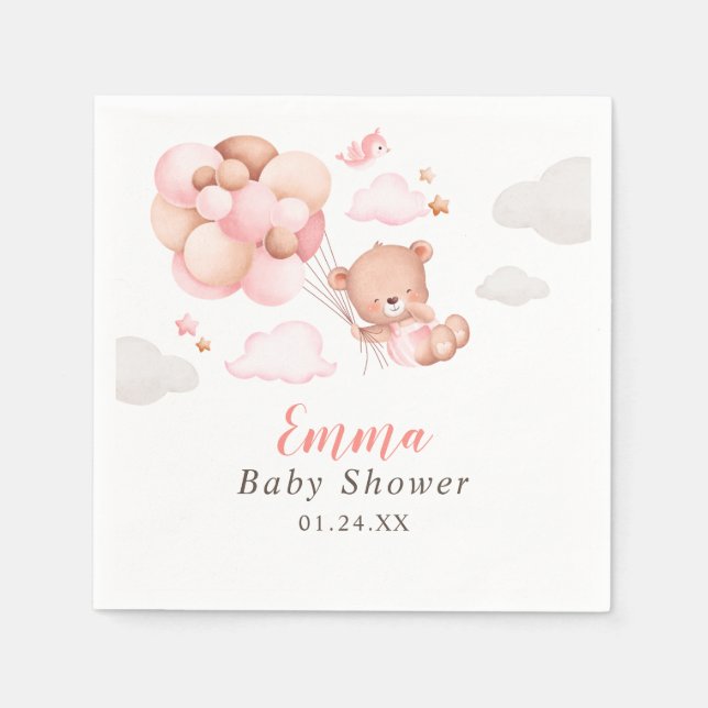Nalle Girl Baby Shower Pappersservett (Framsidan)