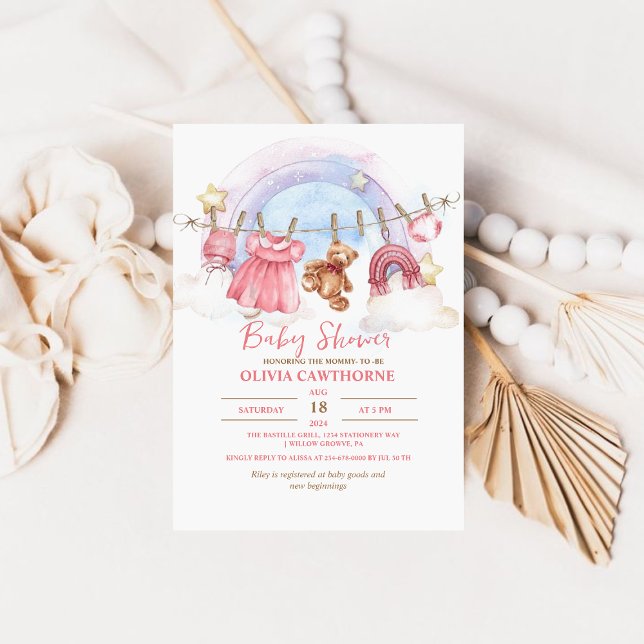 Nalle Girl Baby Shower Party Inbjudningar (Skapare uppladdad)