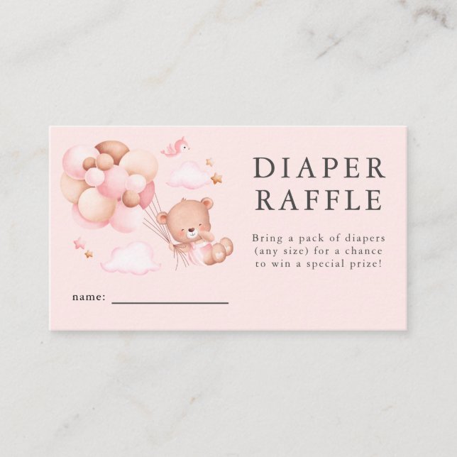 Nalle Girl Baby Shower Raffle Biljett Tilläggskort (Framsida)
