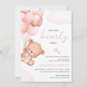 Nalle Girl Baby Shower Watercolor rosa Inbjudningar