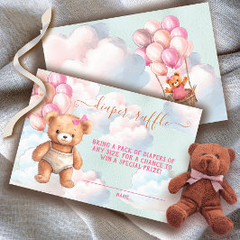 Nalle Girl Balloon Diaper Raffle Card Inbjudningar