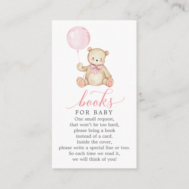 Nalle Girl Bok Request Baby Shower Card Tilläggskort (Framsida)