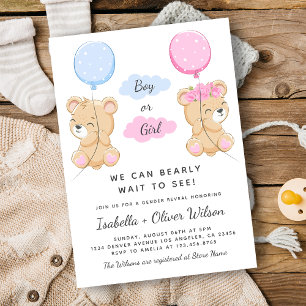 Nalle Girl eller Boy Theme Gender Reveal Party Inbjudningar