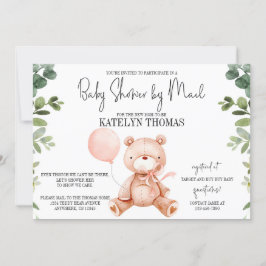 Nalle Girl Greenery Baby Shower by Mail Inbjudningar