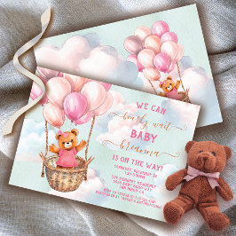 Nalle Girl Luftballong Baby Shower Inbjudningar
