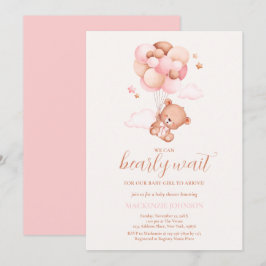 Nalle Girl Rosa Barly Wait Baby Shower Inbjudningar
