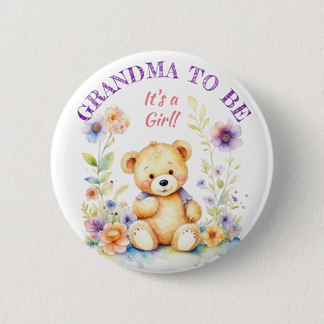 Nalle Girl's Baby Shower Grandma to BE Knapp (Framsida)