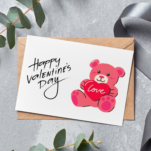 Nalle Glad Alla hjärtans dagskort Tack Kort (Teddy Bear Happy Valentine's Day Card)
