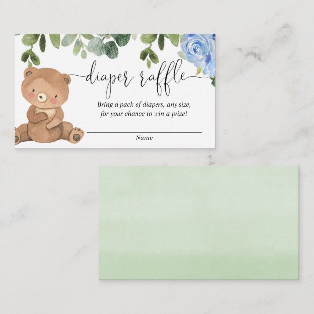 Nalle Gråblå blommigt Blåraffel Tilläggskort (Fram/baksida)