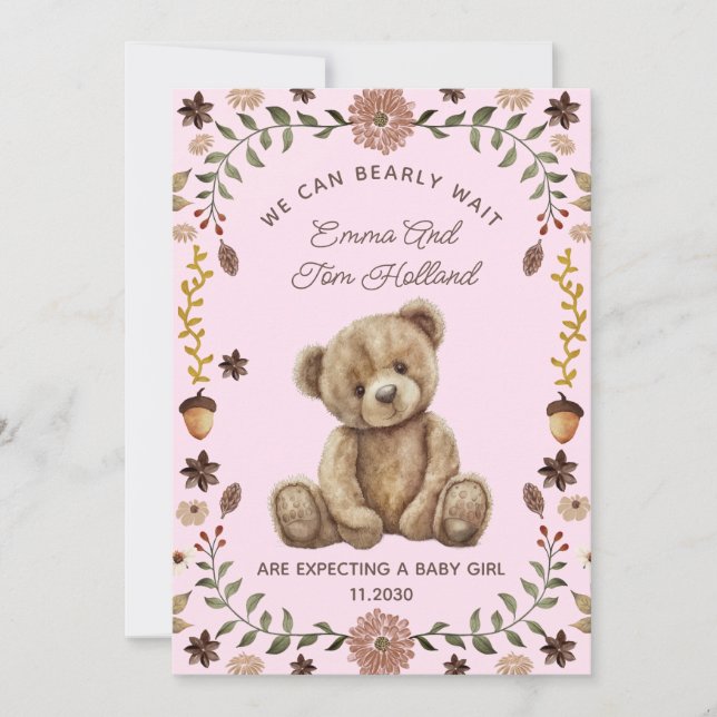 Nalle Gravid Rosa Girl Girl Meddelande (Framsida)