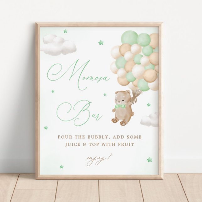 Nalle Grönt Baby Shower Mimosa Pub Poster (Skapare uppladdad)