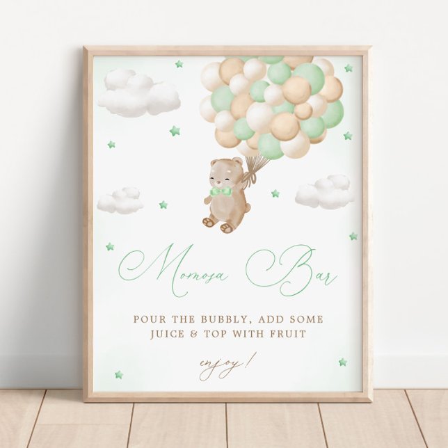 Nalle Grönt Baby Shower Mimosa Pub Poster (Skapare uppladdad)