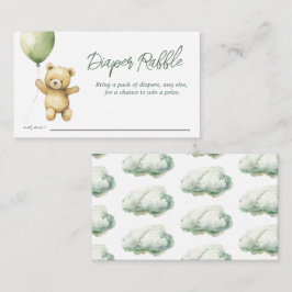 Nalle Grönt Ballon Baby Shower Diaper Raffle Tilläggskort