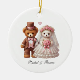 Nalle, grov och groom Bröllop Julgransprydnad Keramik