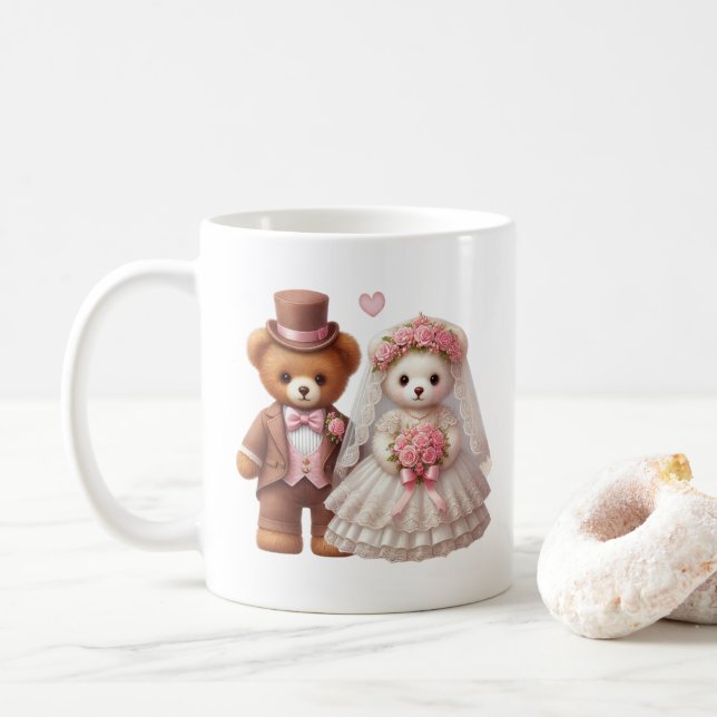 Nalle, grov och groom Bröllop Kaffemugg (Med munk)