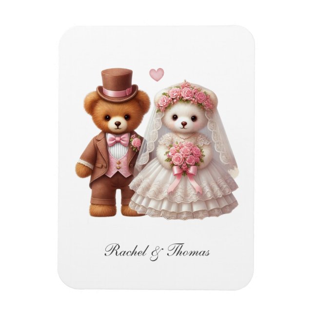 Nalle, grov och groom Bröllop Magnet (Vertikal)