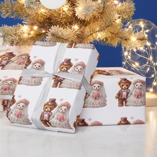 Nalle, grov och groom Bröllop Presentpapper (Helgdagar)