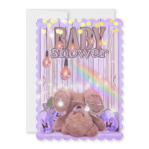 Nalle guld ljus-babydusch för lila i glitter