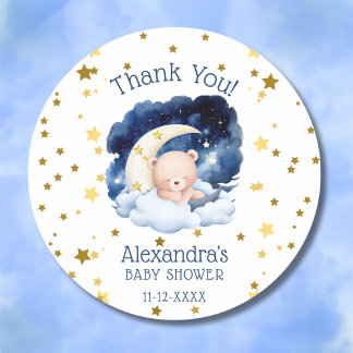 Nalle Guld Stars Måne Baby Shower Tack Runt Klistermärke