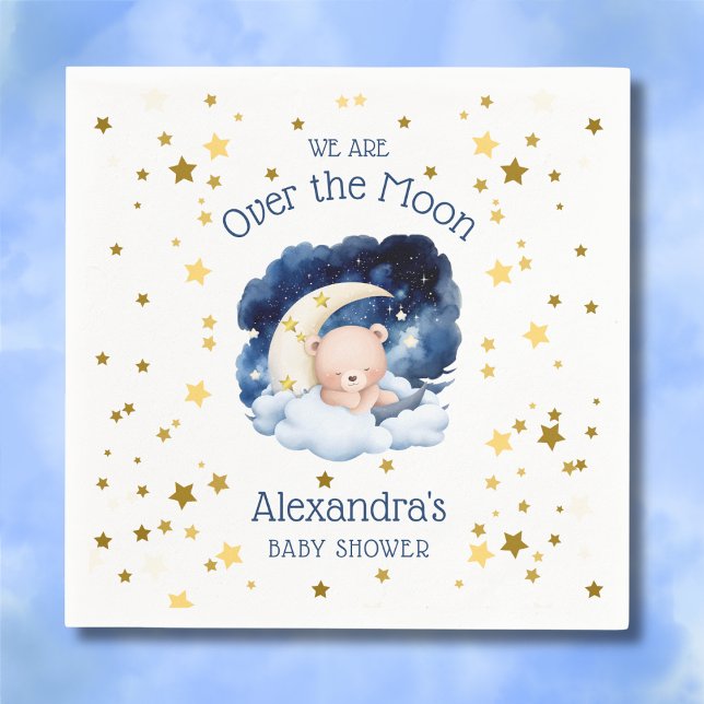 Nalle Guld stars över Måne babyduschen Pappersservett (Skapare uppladdad)