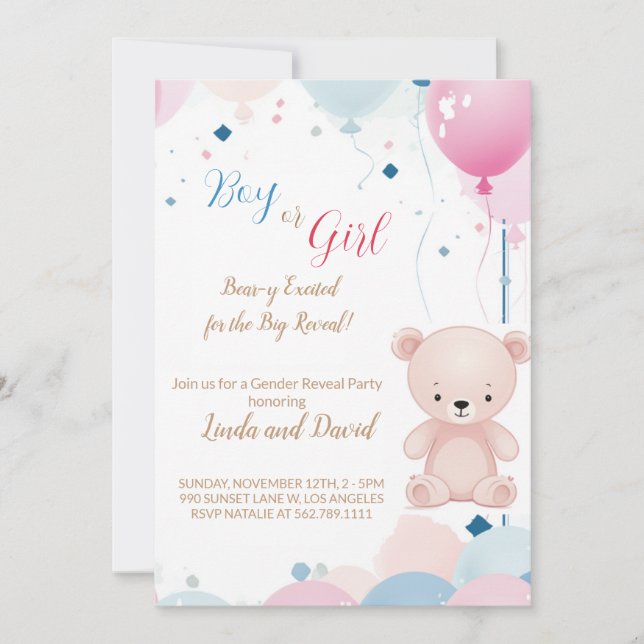 Nalle Han eller hon: Gender Reveal bjudan Inbjudningar (Framsida)