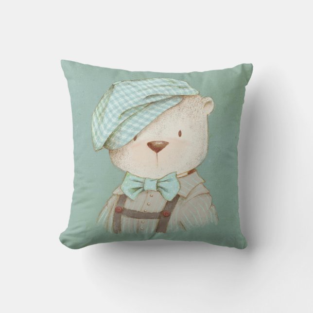Nalle Hat Overalls Cute Stollig Nursery Baby Kudde (Framsida)