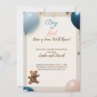 Nalle Hett Balloments: Boy or Girl Gender Reveal Inbjudningar