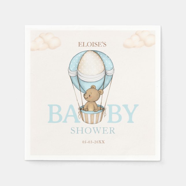 Nalle Hett Balloon Barly Wait boyen Baby Shower Pappersservett (Framsidan)