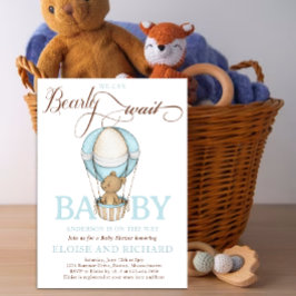Nalle Hett Balloon Boy Barly Wait Baby Shower Inbjudningar