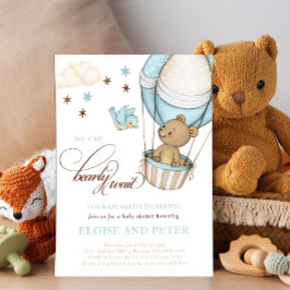 Nalle hett Balloon Boy Barly Wait Baby Shower Inbjudningar