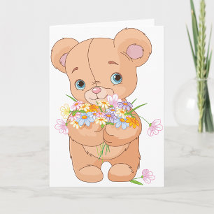 Nalle Holding A Bouquet-gratulationskort Kort