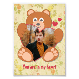 Nalle Holding Heart Photo Valentine Day Fototryck
