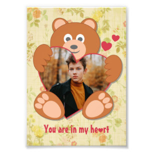 Nalle Holding Heart Photo Valentine Day Fototryck