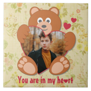Nalle Holding Heart Photo Valentine Day Kakelplatta