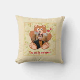 Nalle Holding Heart Photo Valentine Day Kudde