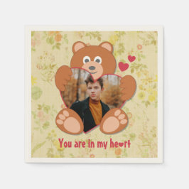 Nalle Holding Heart Photo Valentine Day Pappersservett