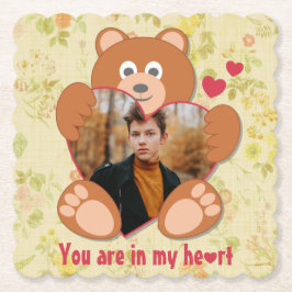 Nalle Holding Heart Photo Valentine Day Underlägg Papper