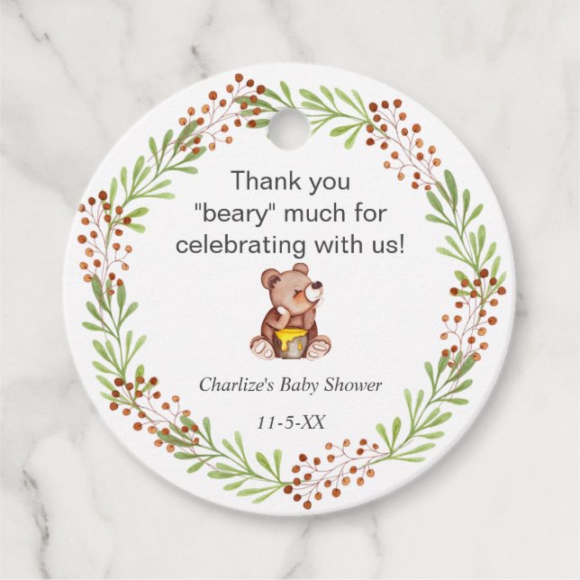 Nalle Honungsbee-babydusch tack för att du föredra Gåvor Etiketter (Framsida)