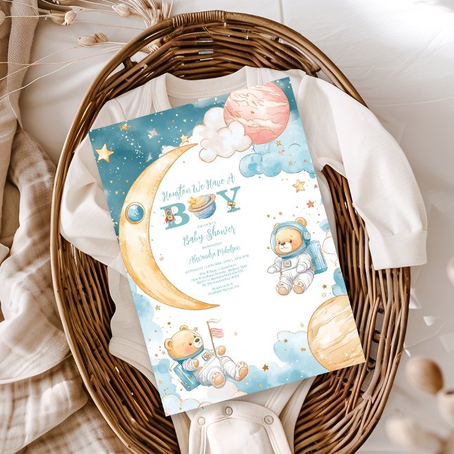 Nalle Houston... Vi har en pojke Rymden Inbjudningar (Skapare uppladdad)