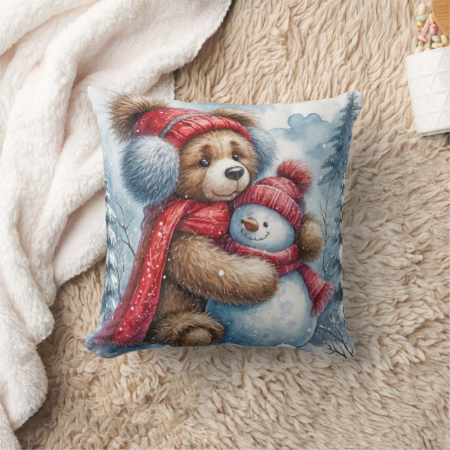 Nalle Hugger a Snögubbe Kudde (Filt)