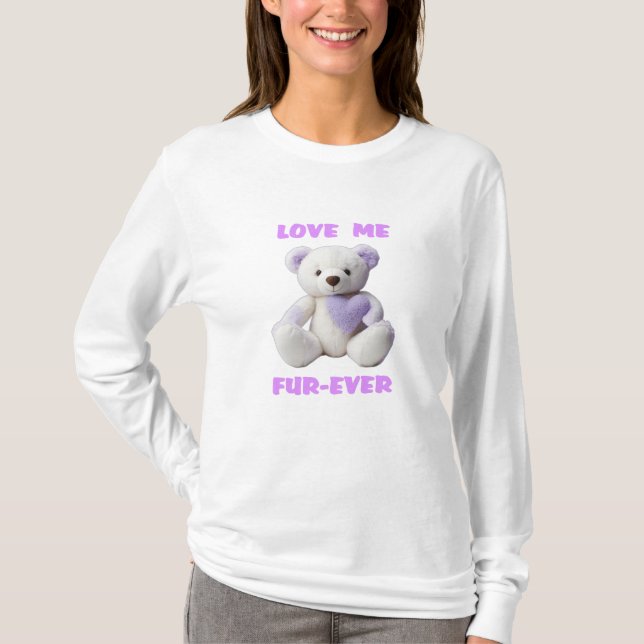 Nalle Hugger Lavender Heart Valentindagen T Shirt (Framsida)