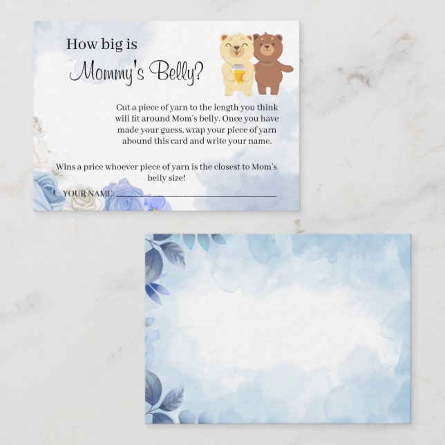 Nalle Hur stort är Mamma Belly Shower Game Card Placeringskort (Fram/baksida)